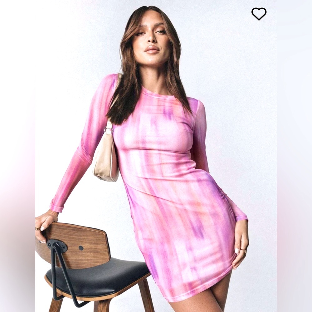 Princess Polly Barclay Long Sleeve Mod Mini Dress Tie Dye Pink Purple Orange TB3